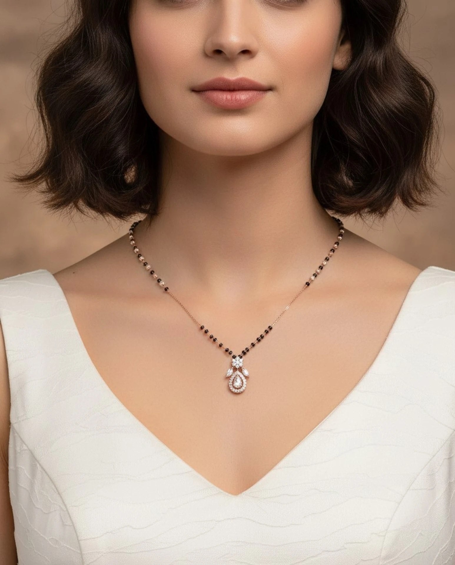 Minimalist Black Bead & Diamond Necklace