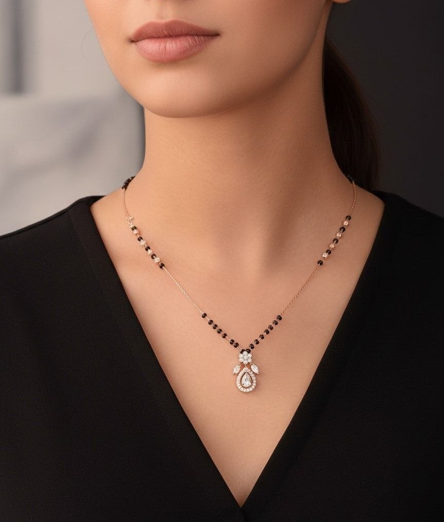 Minimalist Black Bead & Diamond Necklace