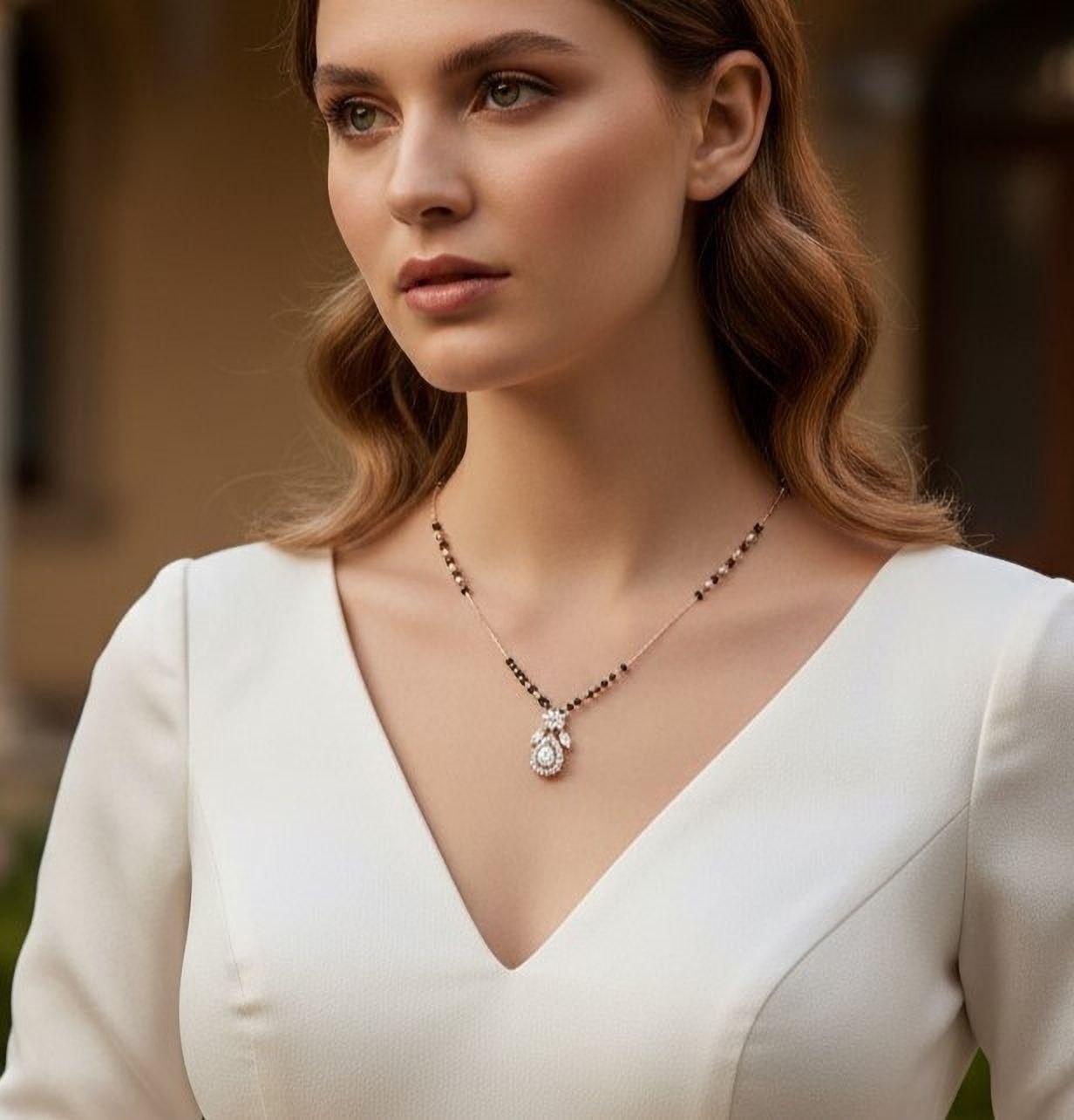 Minimalist Black Bead & Diamond Necklace