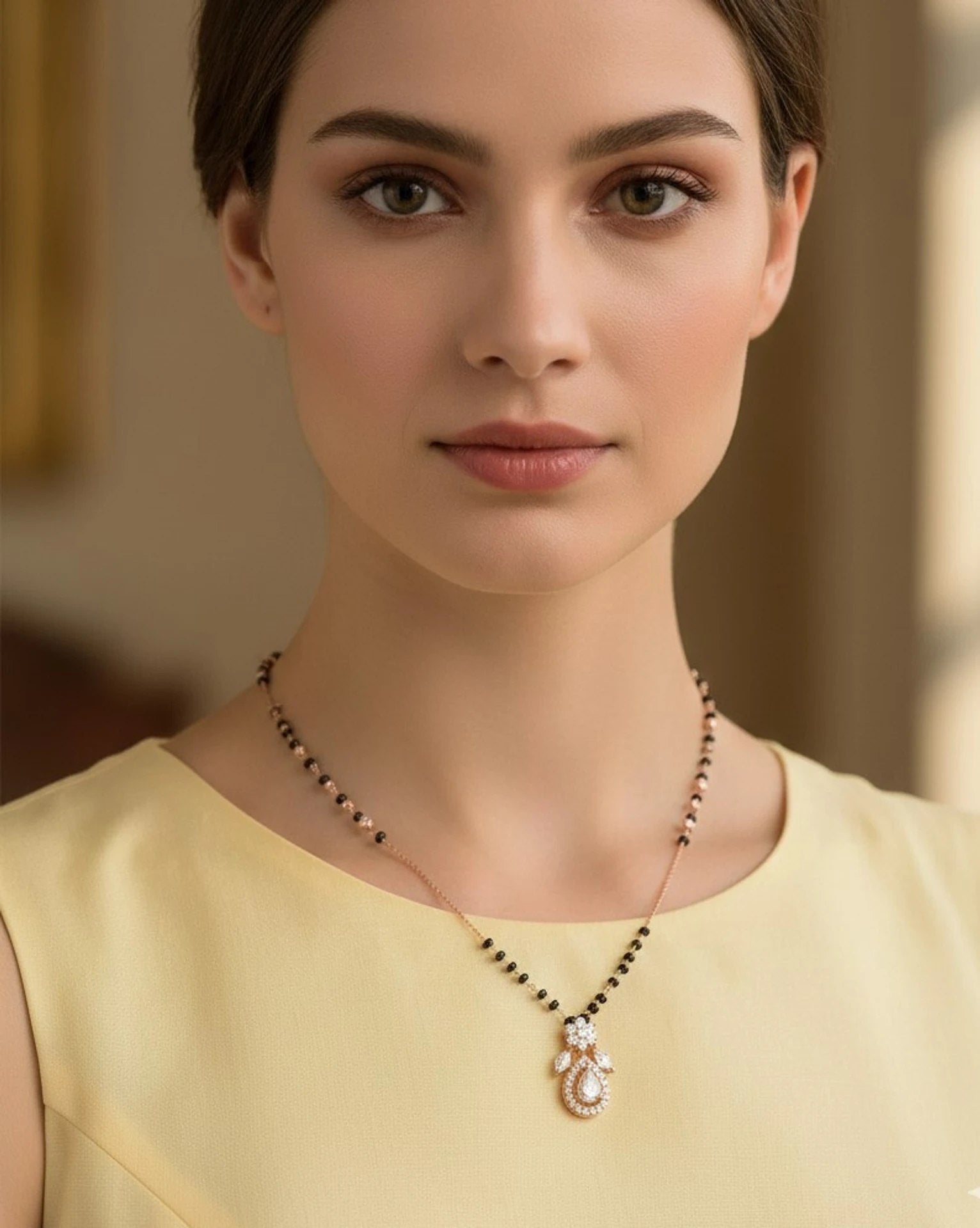 Minimalist Black Bead & Diamond Necklace