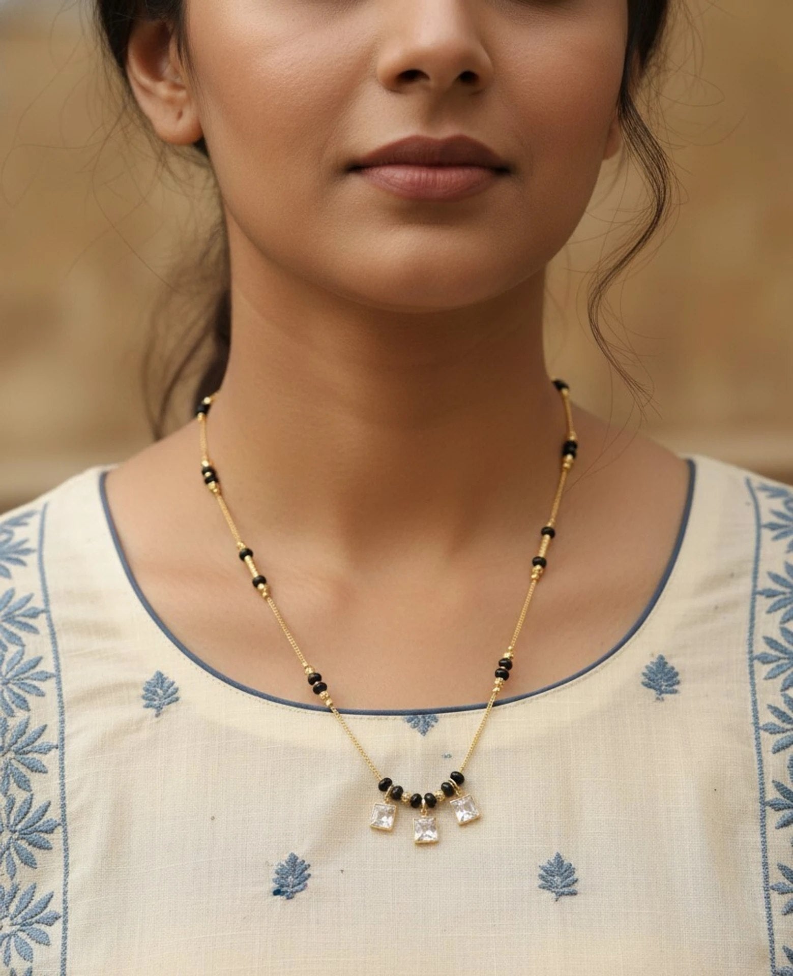 14K Gold Triple Princess Cut Necklace