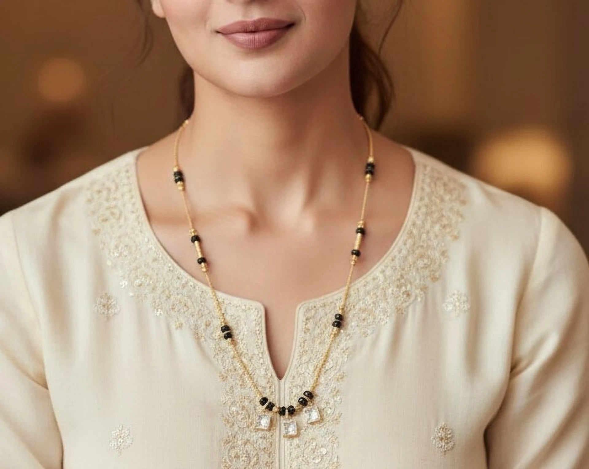 14K Gold Triple Princess Cut Necklace