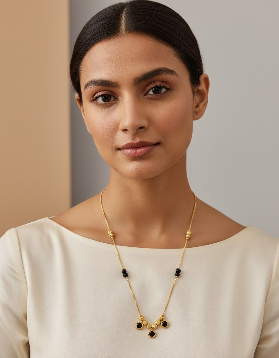 Minimalist Gold & Black Bead Necklace