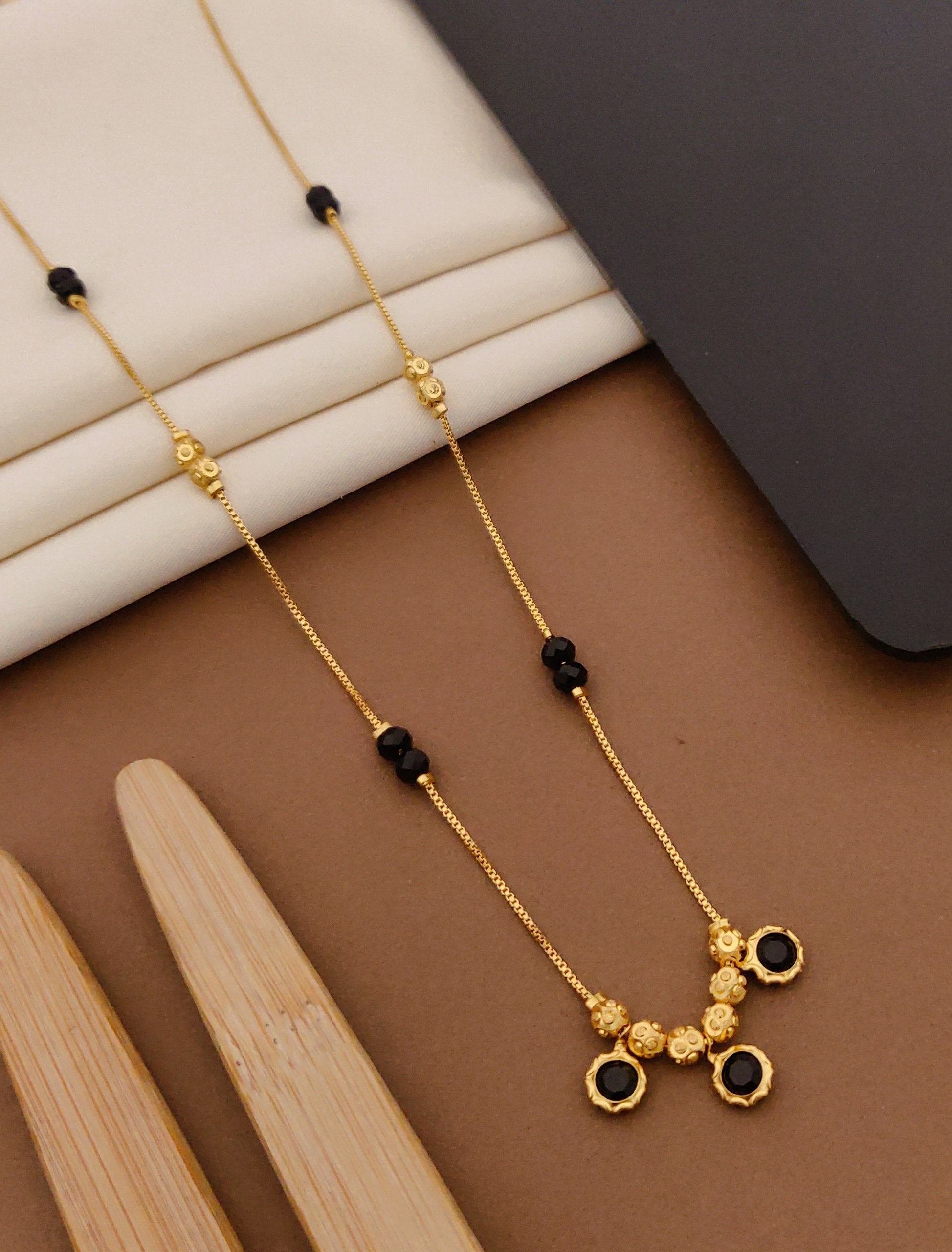 Minimalist Gold & Black Bead Necklace