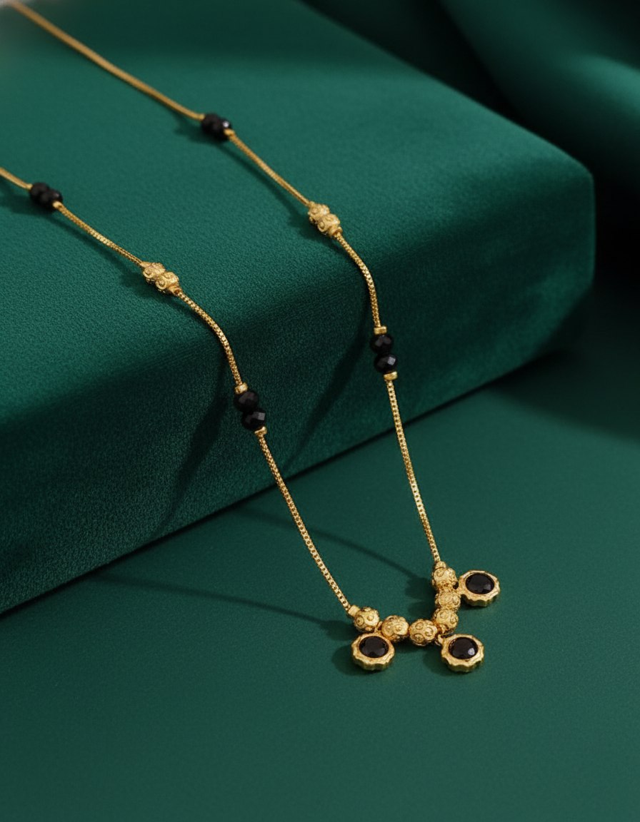 Minimalist Gold & Black Bead Necklace