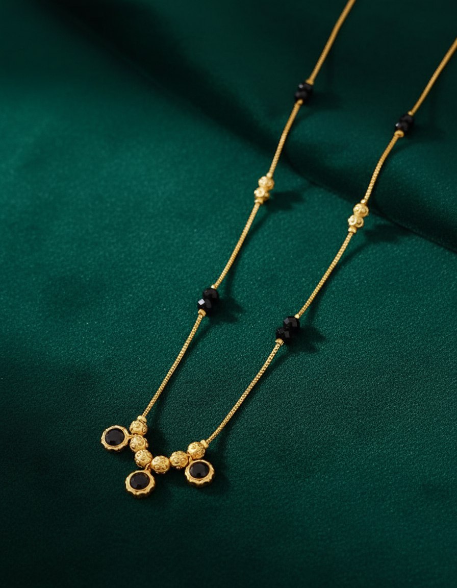 Minimalist Gold & Black Bead Necklace
